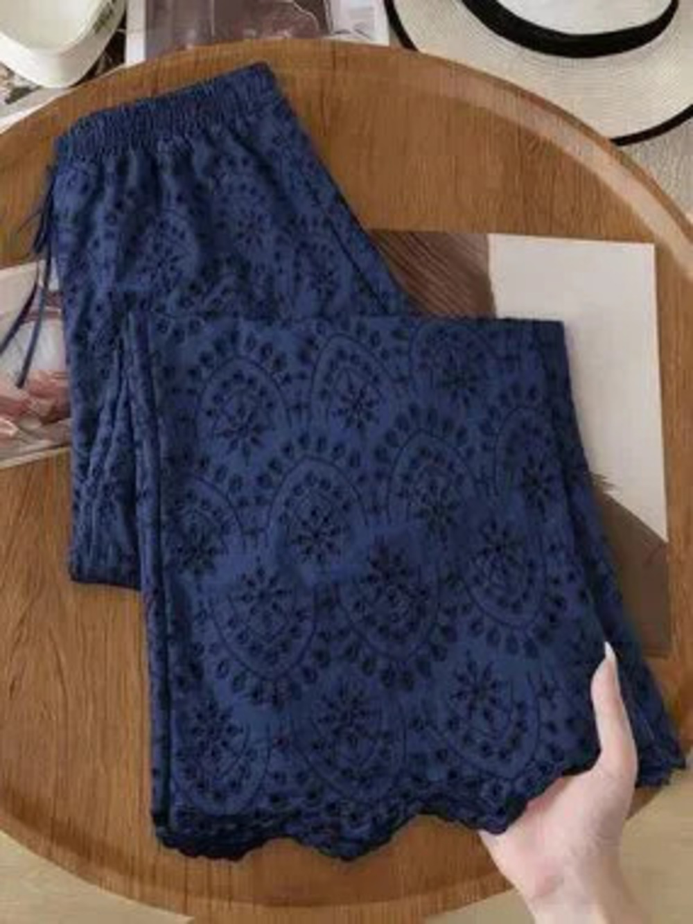 ZARA Navy Blue Casual Women's Plus Size Embroidered Pants